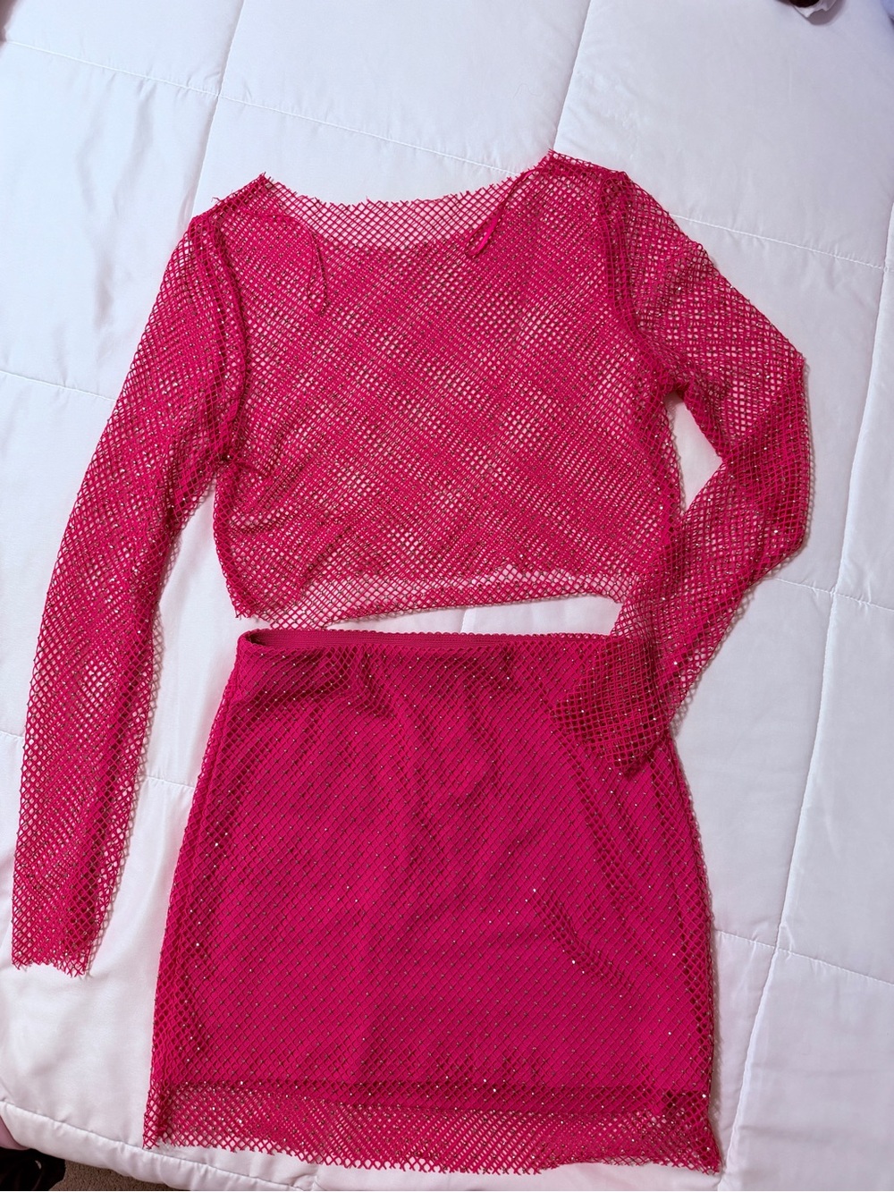 Sincerely Jules Hot Pink Mesh Two-Piece Skirt Set
